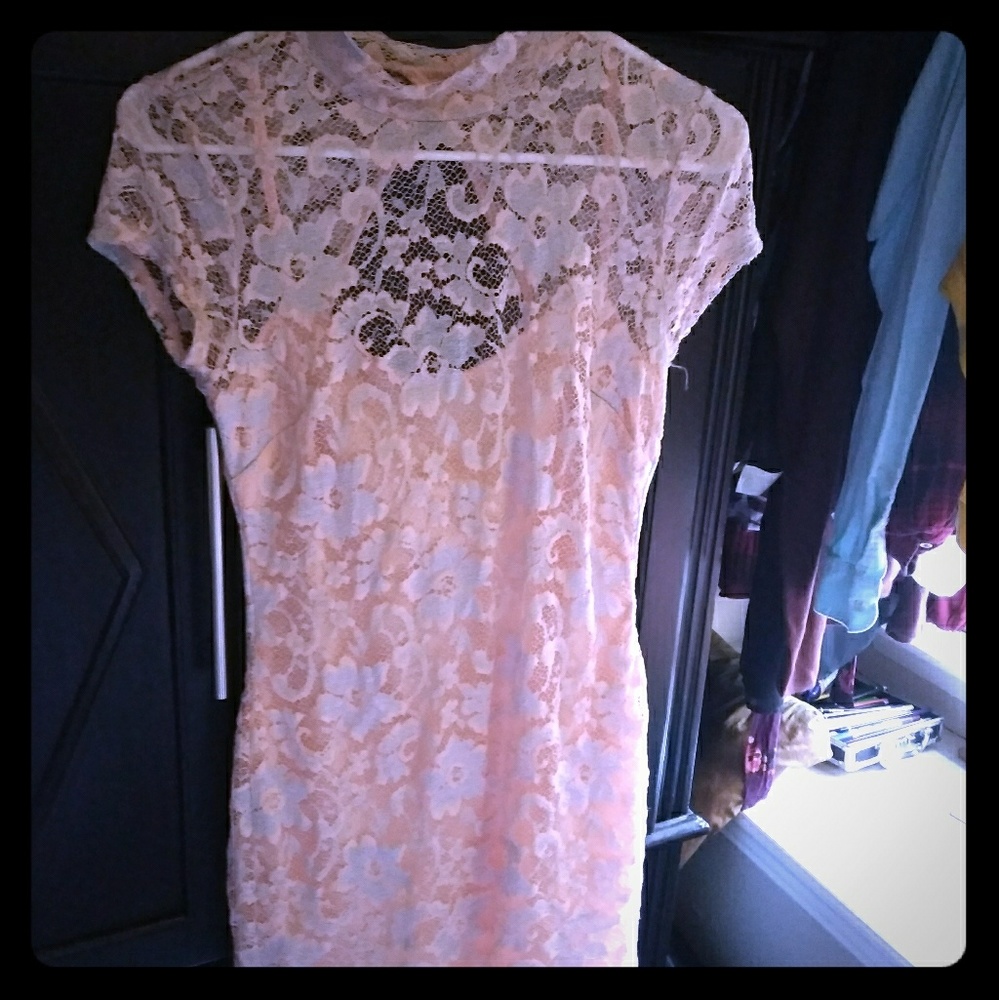 Pink and grey lace dress